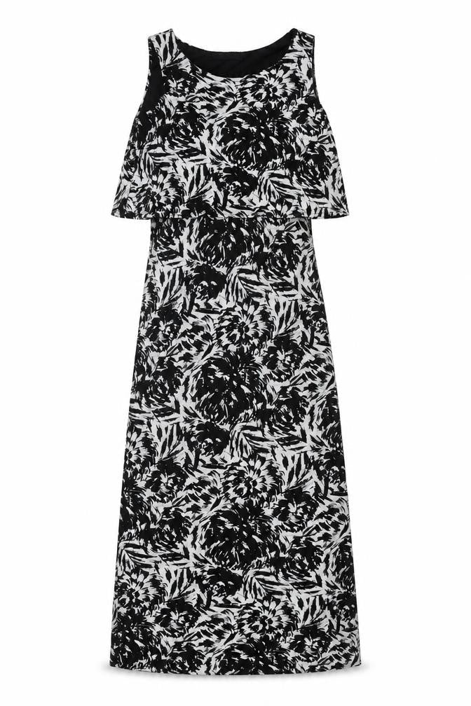 Select Womens Black Floral Viscose Fit & Flare Size 8 Round Neck Pullover