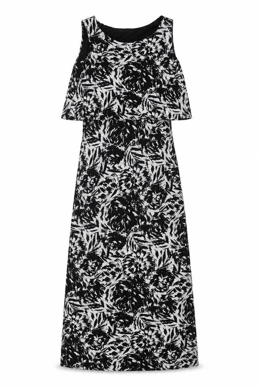 Select Womens Black Floral Viscose Fit & Flare Size 8 Round Neck Pullover