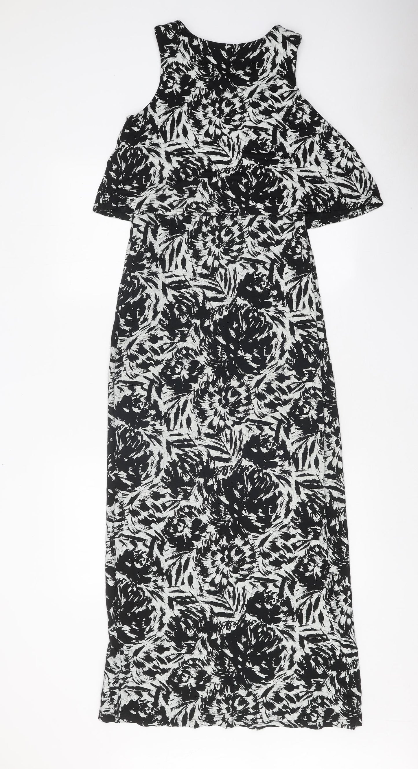 Select Womens Black Floral Viscose Fit & Flare Size 8 Round Neck Pullover