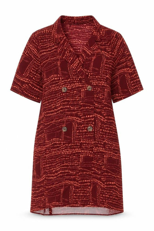 Monki Womens Red Geometric Polyester Shift Size S Collared Button