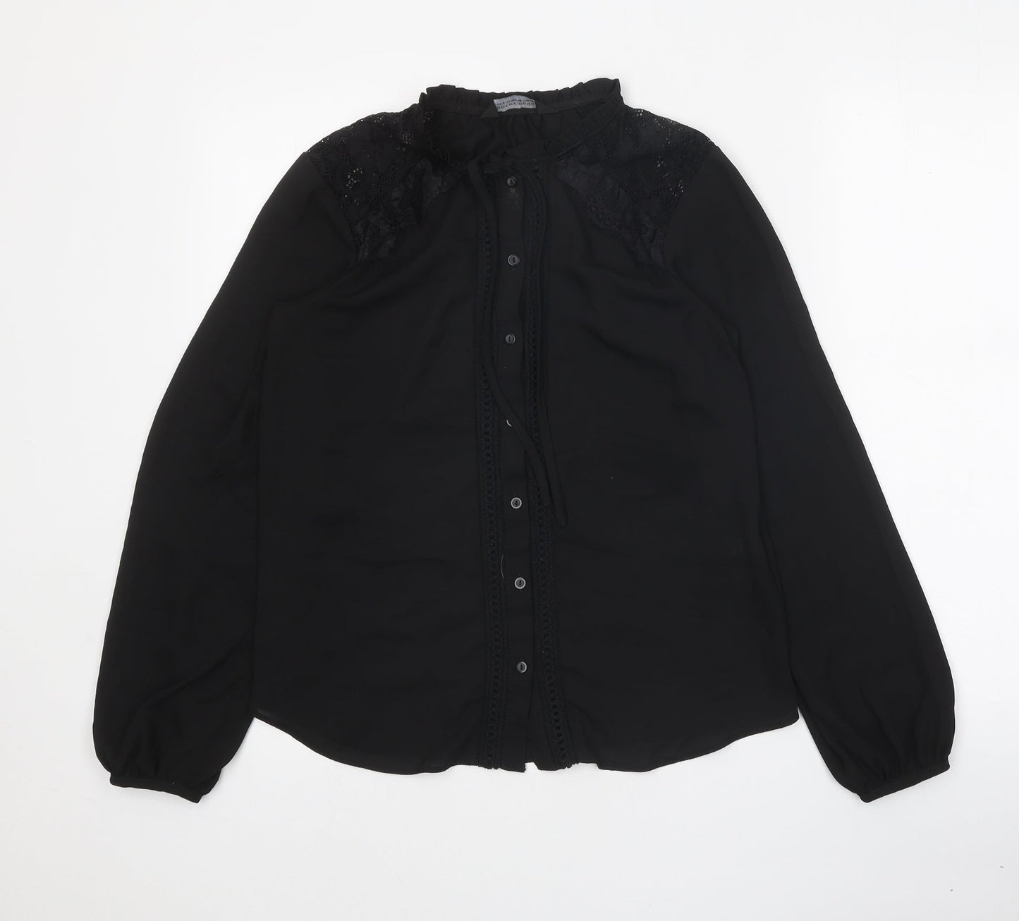 Dorothy Perkins Womens Black Polyester Basic Button-Up Size 10 Mock Neck