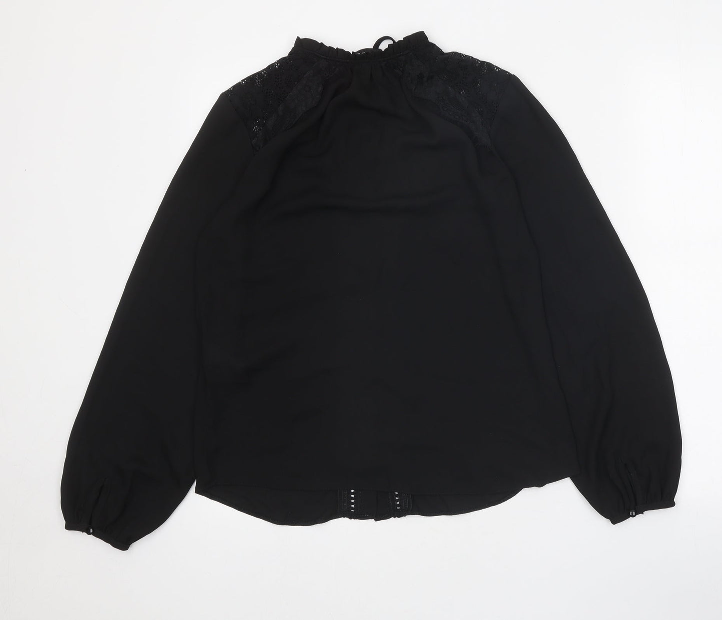 Dorothy Perkins Womens Black Polyester Basic Button-Up Size 10 Mock Neck