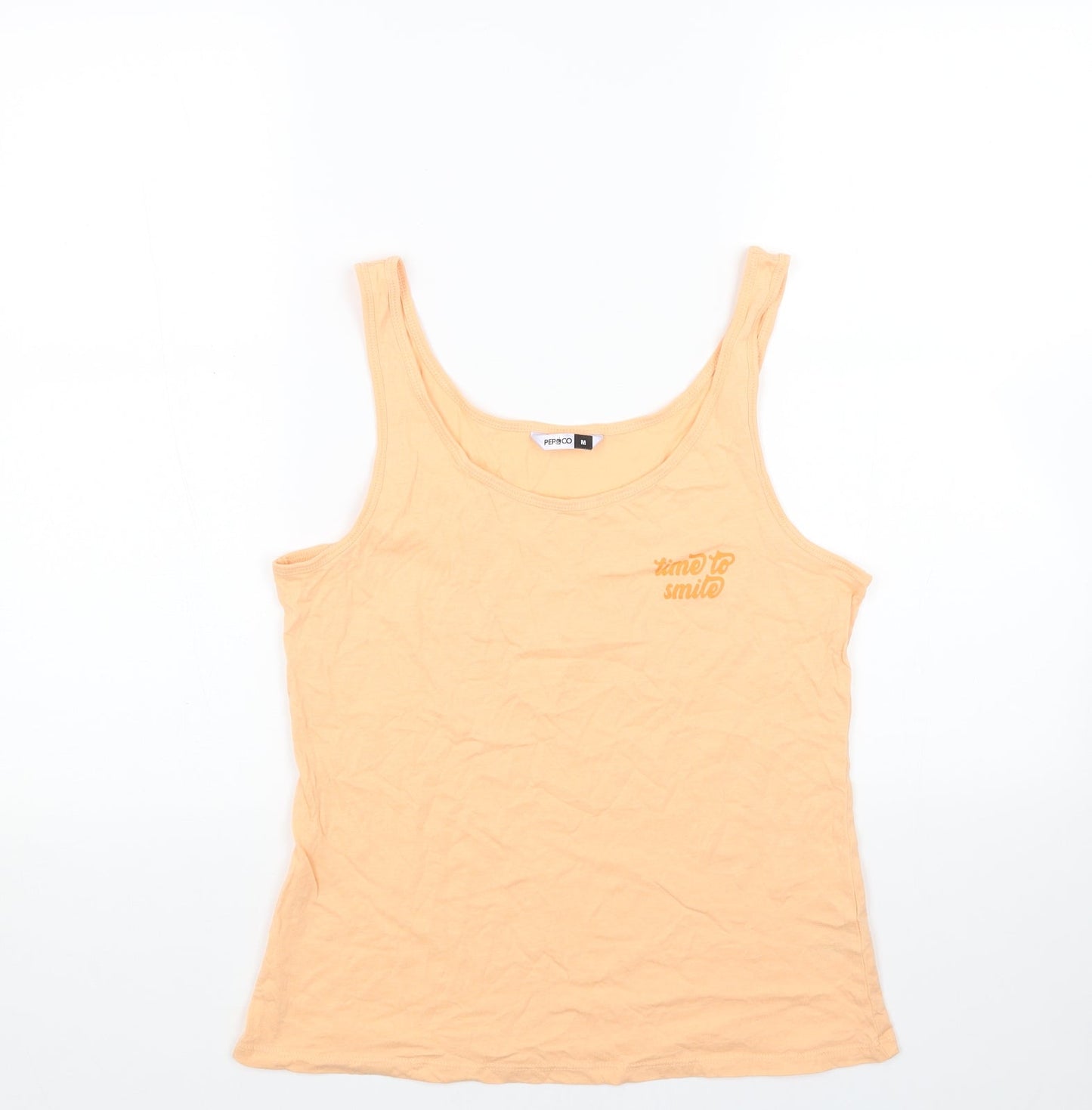 PEP&CO Womens Orange Cotton Basic Tank Size M Scoop Neck
