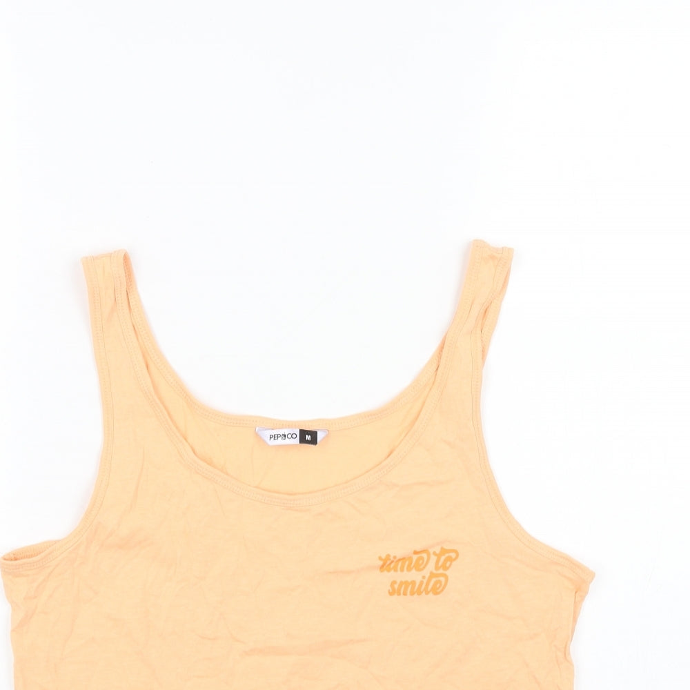 PEP&CO Womens Orange Cotton Basic Tank Size M Scoop Neck