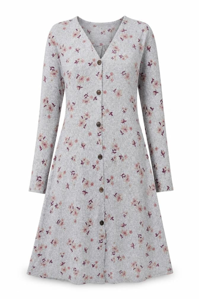 Monteau Womens Grey Floral Polyester A-Line Size XS V-Neck Pullover