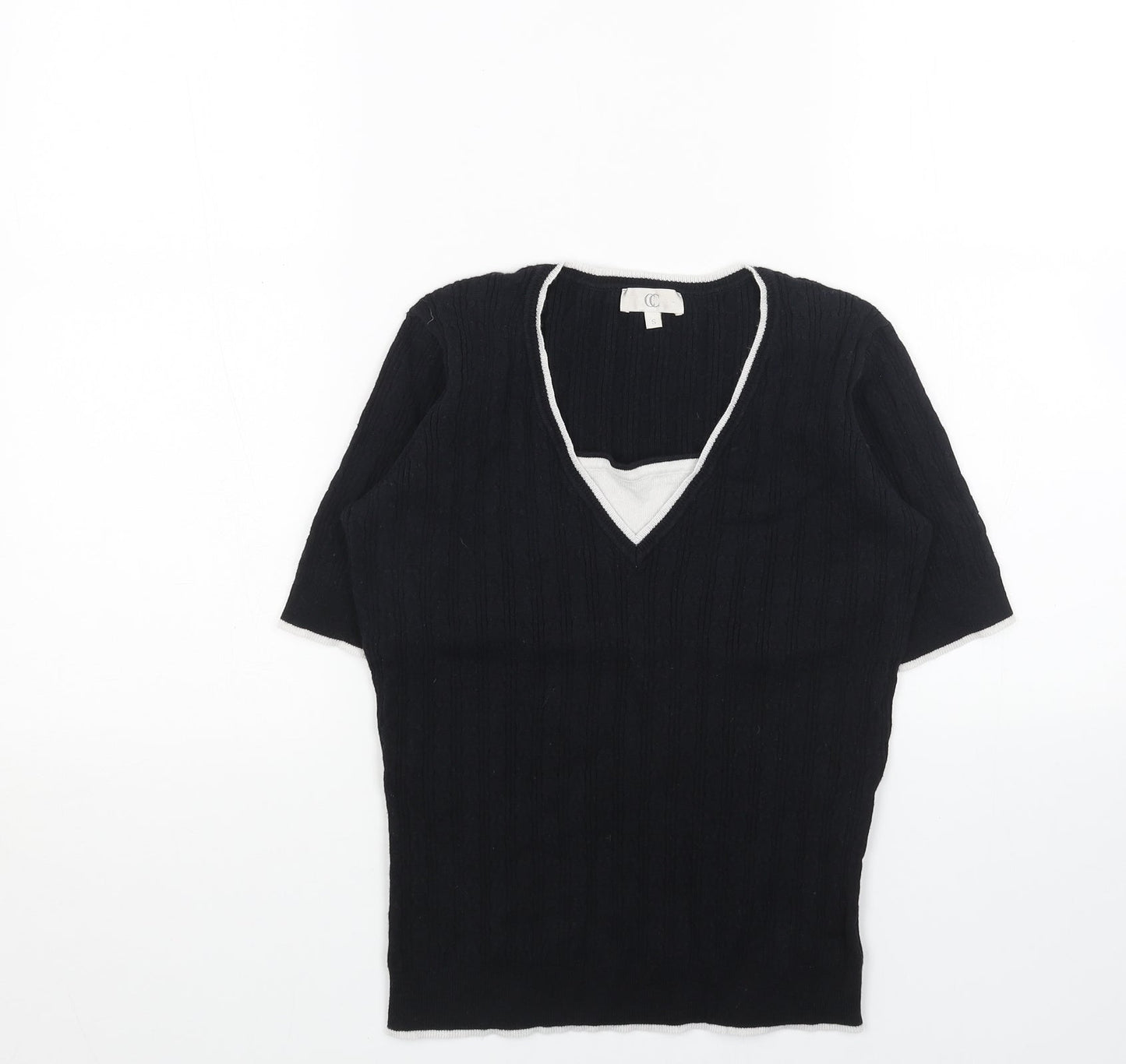 CC Womens Black V-Neck Cotton Pullover Jumper Size S