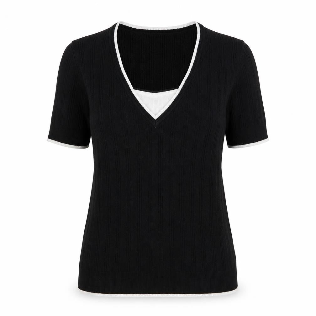 Country Casuals Womens Black V-Neck Cotton Pullover Jumper Size S