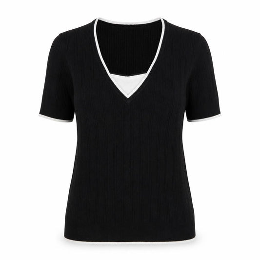 Country Casuals Womens Black V-Neck Cotton Pullover Jumper Size S