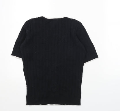 Country Casuals Womens Black V-Neck Cotton Pullover Jumper Size S