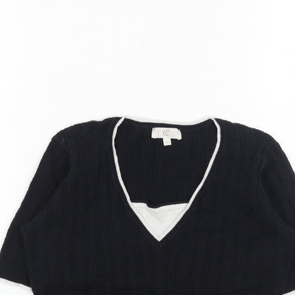 Country Casuals Womens Black V-Neck Cotton Pullover Jumper Size S