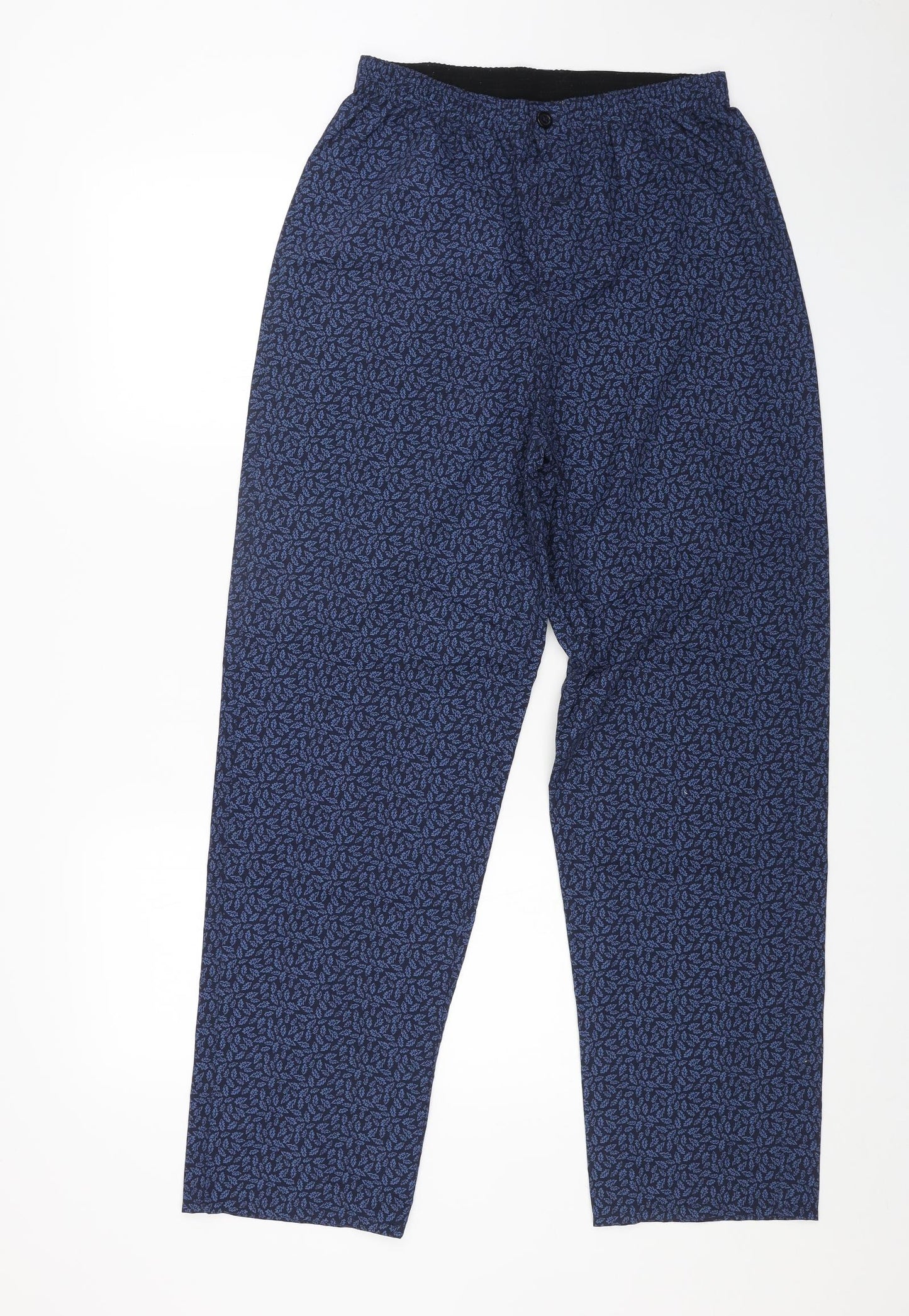 Marks and Spencer Womens Blue Geometric Polyester Trousers Size S L29 in Regular Button