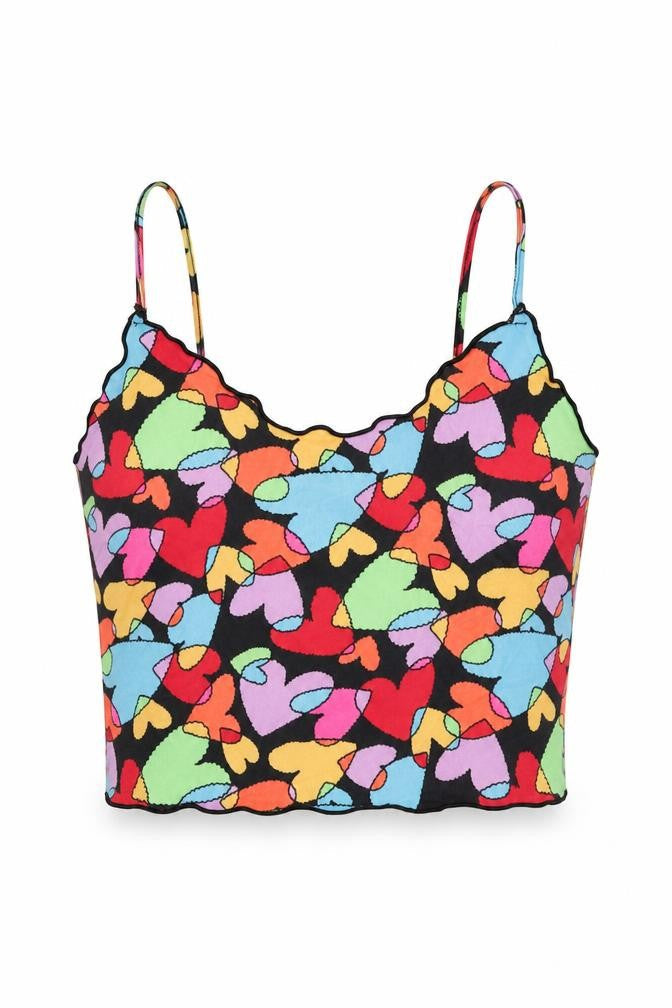SheIn Womens Multicoloured Geometric Polyester Cropped Tank Size S Scoop Neck - Heart Pattern