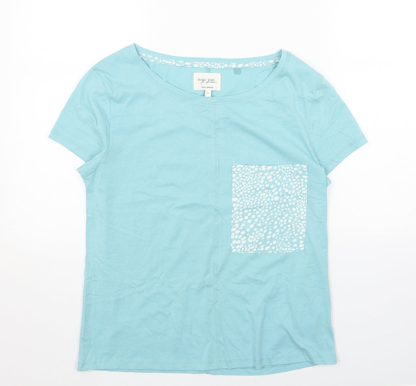 NEXT Womens Blue Geometric Cotton Basic T-Shirt Size S Round Neck