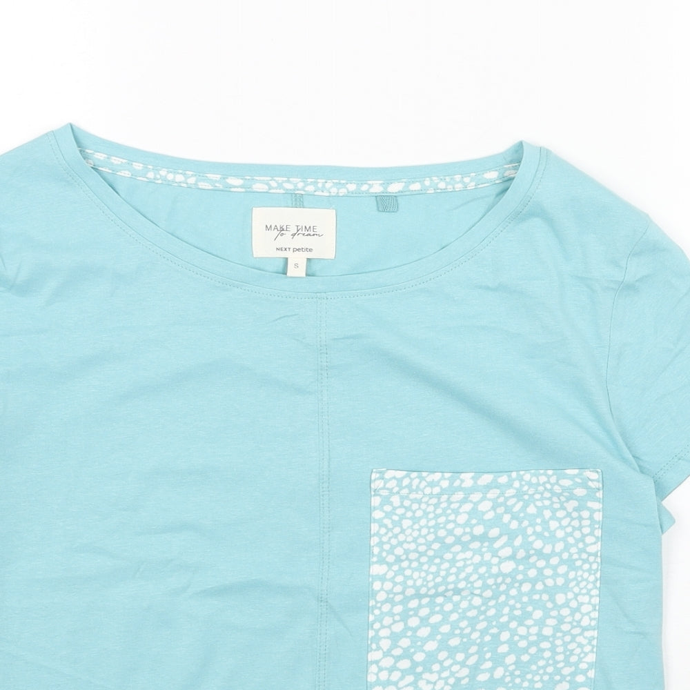 NEXT Womens Blue Geometric Cotton Basic T-Shirt Size S Round Neck