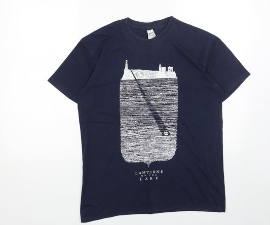 Gildan Womens Blue Cotton Basic T-Shirt Size M Scoop Neck - Lanterns on the Lake