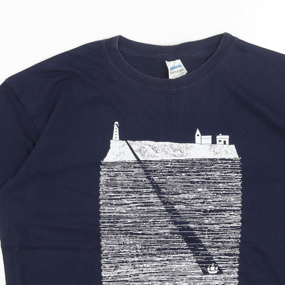 Gildan Womens Blue Cotton Basic T-Shirt Size M Scoop Neck - Lanterns on the Lake