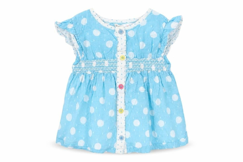 M&Co Girls Blue Geometric Cotton A-Line Size 9-12 Months Round Neck Button