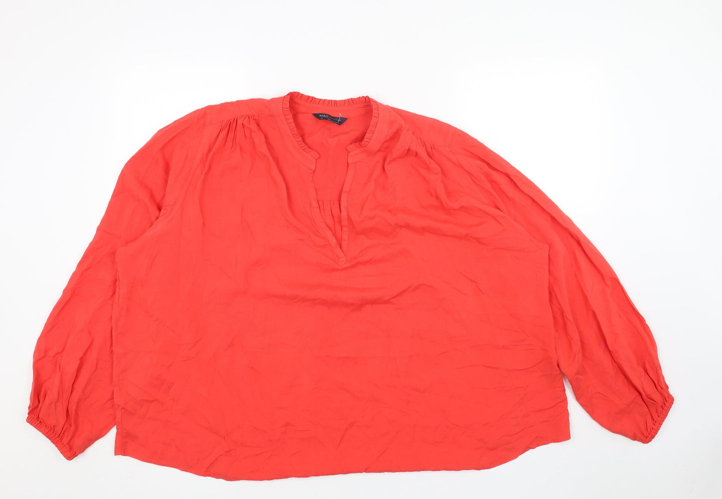 Marks and Spencer Womens Red Viscose Basic Blouse Size 20 V-Neck