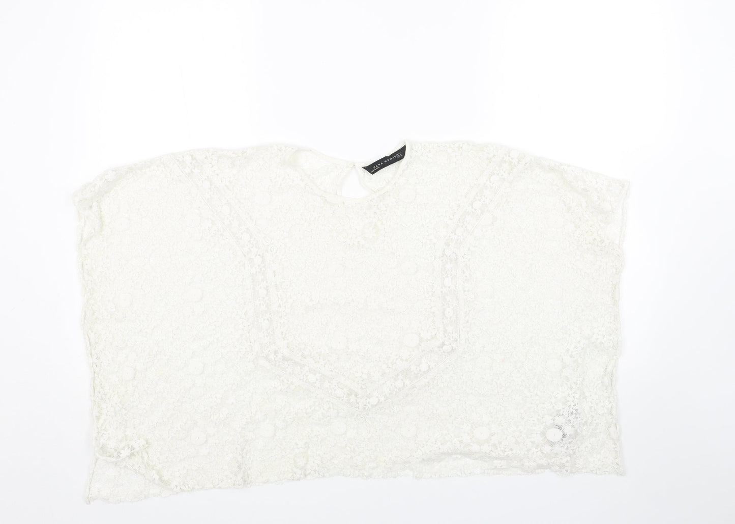 Zara Womens White Geometric Polyester Cropped Tank Size M Sweetheart