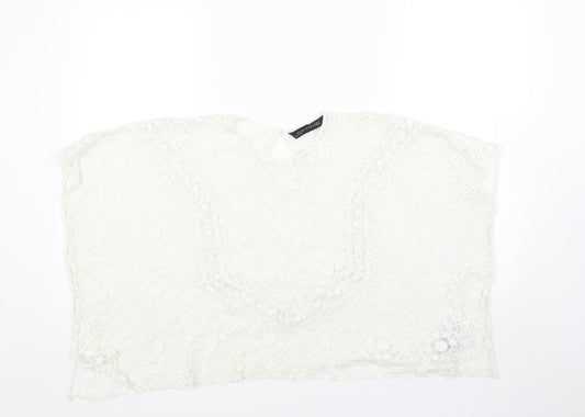 Zara Womens White Geometric Polyester Cropped Tank Size M Sweetheart