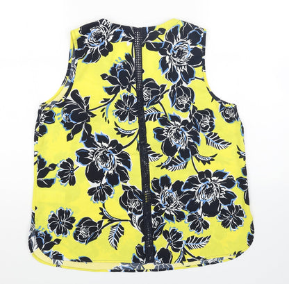 Warehouse Womens Yellow Floral Polyester Basic Blouse Size 16 V-Neck