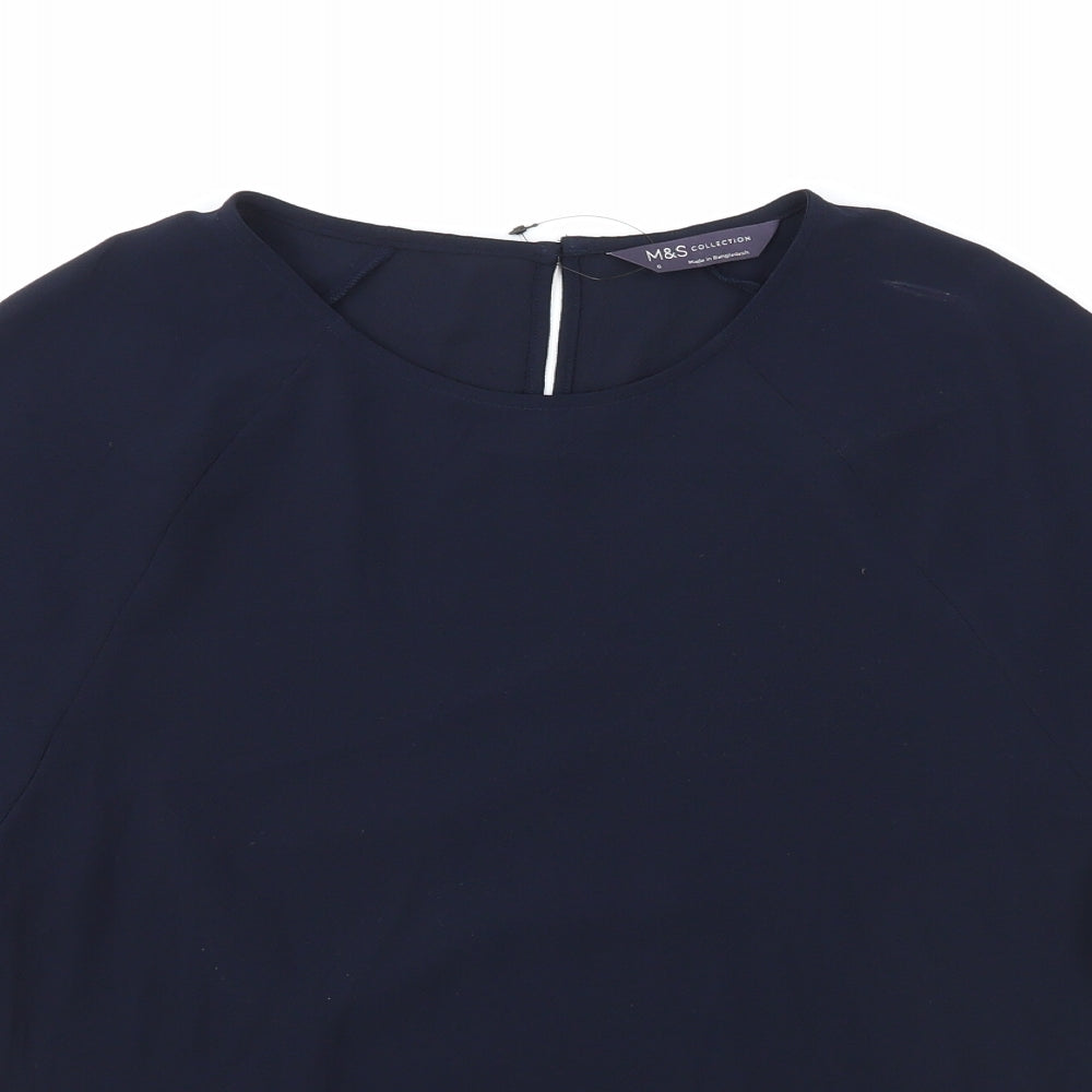 Marks and Spencer Womens Blue Polyester Basic Blouse Size 6 Boat Neck