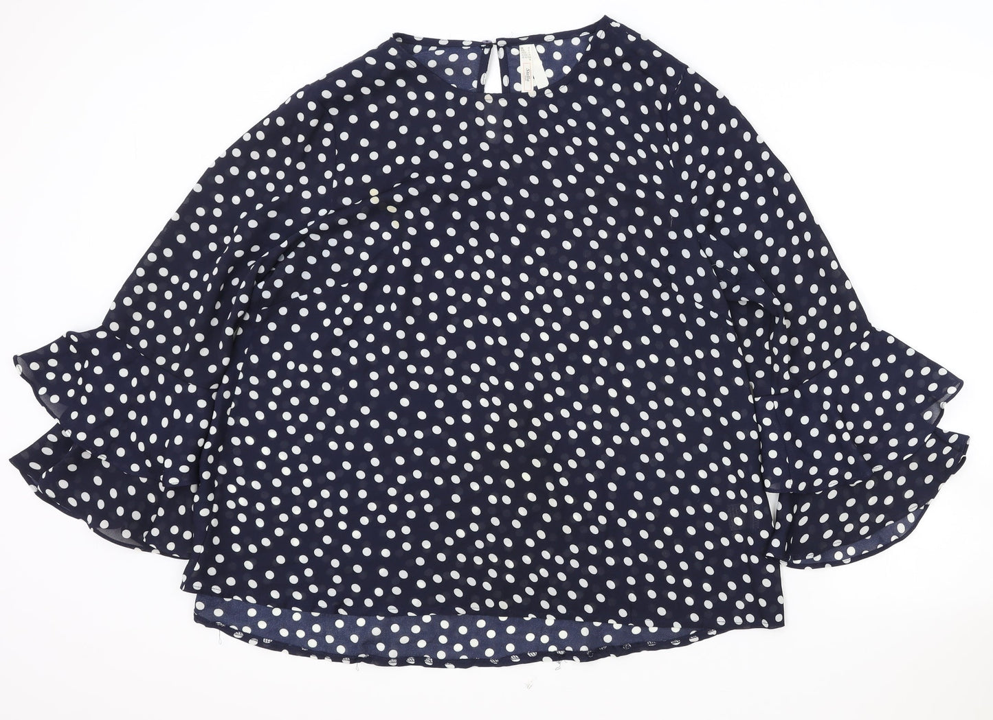 Stella Morgan Womens Blue Polka Dot Polyester Basic Blouse Size 14 Boat Neck