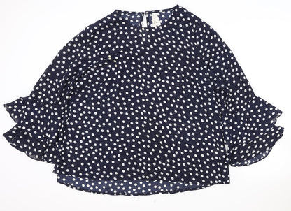 Stella Morgan Womens Blue Polka Dot Polyester Basic Blouse Size 14 Boat Neck