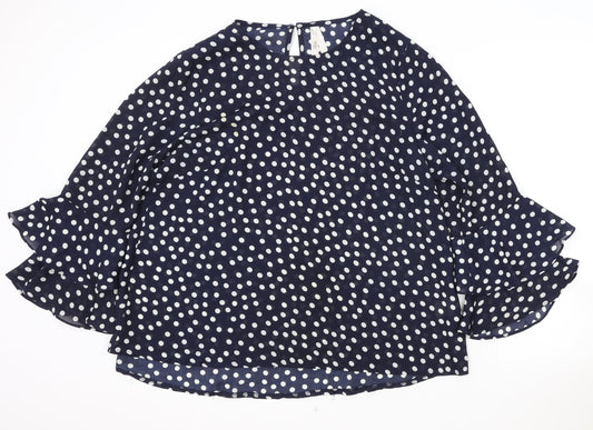 Stella Morgan Womens Blue Polka Dot Polyester Basic Blouse Size 14 Boat Neck