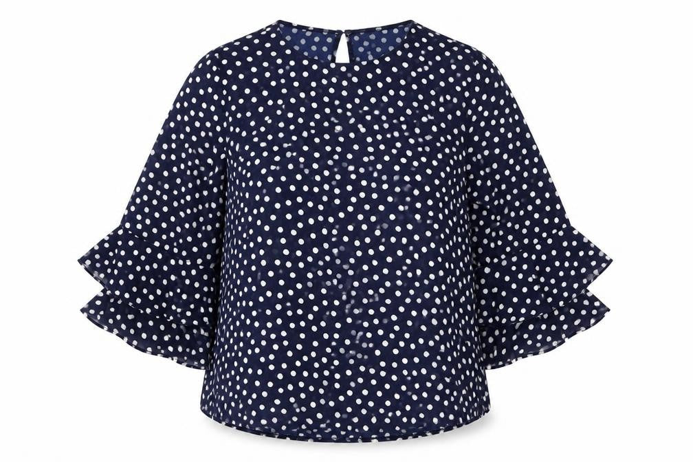 Stella Morgan Womens Blue Polka Dot Polyester Basic Blouse Size 14 Boat Neck