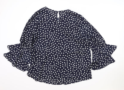 Stella Morgan Womens Blue Polka Dot Polyester Basic Blouse Size 14 Boat Neck