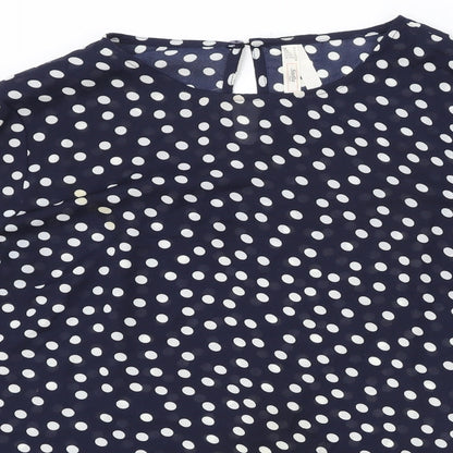 Stella Morgan Womens Blue Polka Dot Polyester Basic Blouse Size 14 Boat Neck