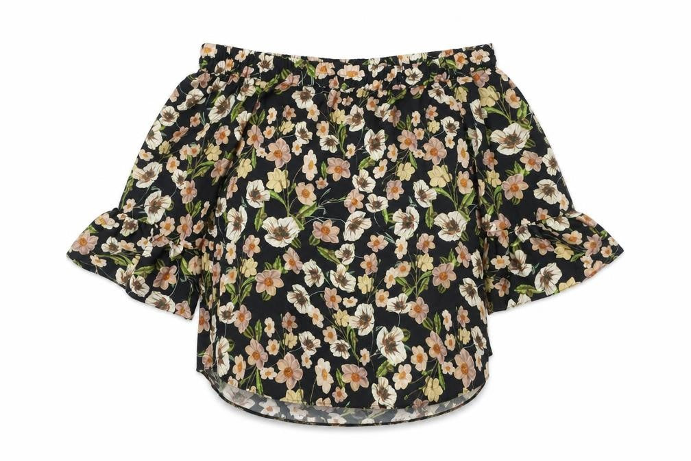 Topshop Womens Black Floral Viscose Basic Blouse Size 8 Off the Shoulder