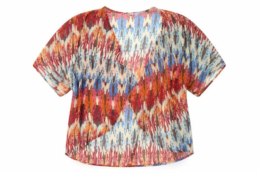 Per Una Womens Multicoloured Geometric Polyacrylate Fibre Basic Blouse Size 14 V-Neck