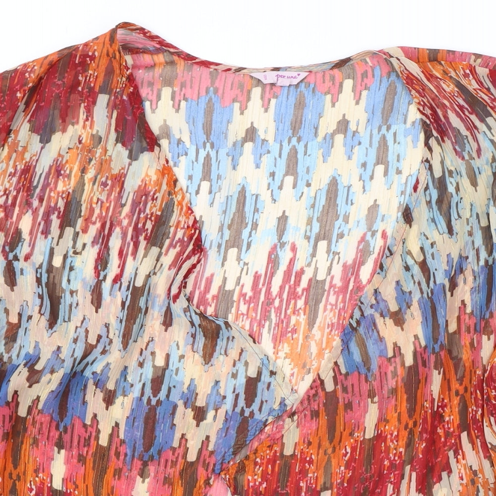 Per Una Womens Multicoloured Geometric Polyacrylate Fibre Basic Blouse Size 14 V-Neck