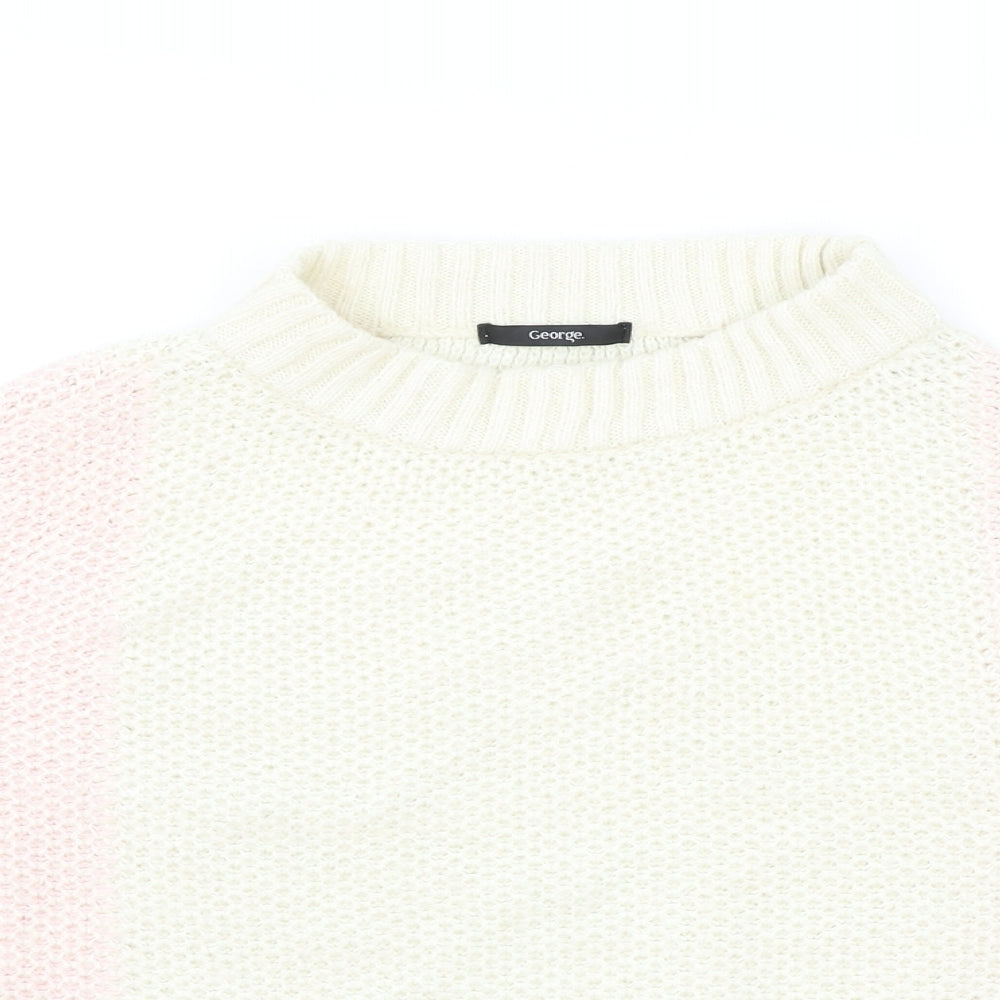 George Womens Ivory Round Neck Cotton Pullover Jumper Size 14 - Cropped