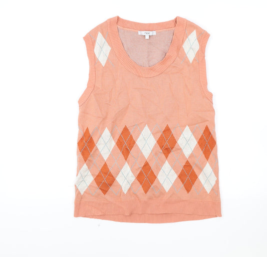 NEXT Womens Pink Round Neck Plaid Acrylic Vest Jumper Size S