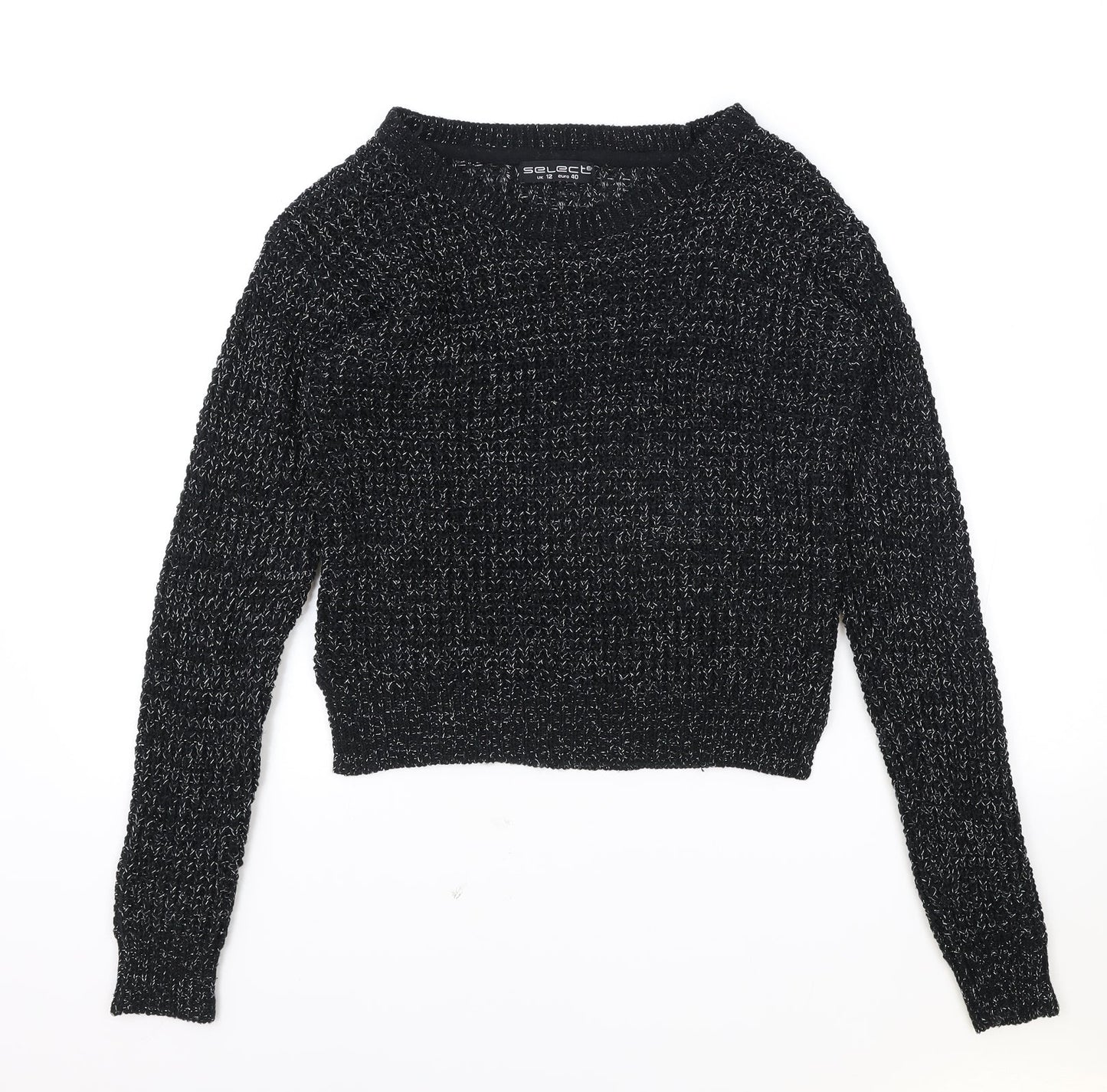 Select Womens Black Round Neck Acrylic Pullover Jumper Size 12