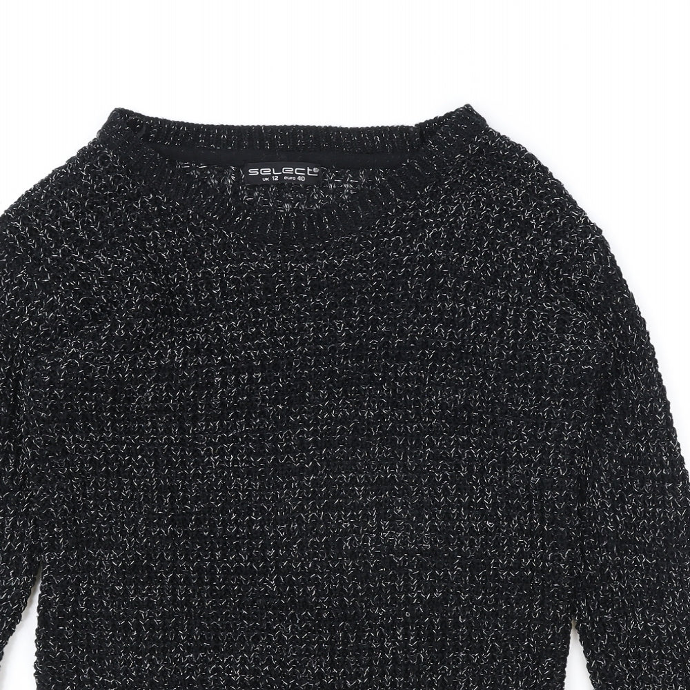 Select Womens Black Round Neck Acrylic Pullover Jumper Size 12