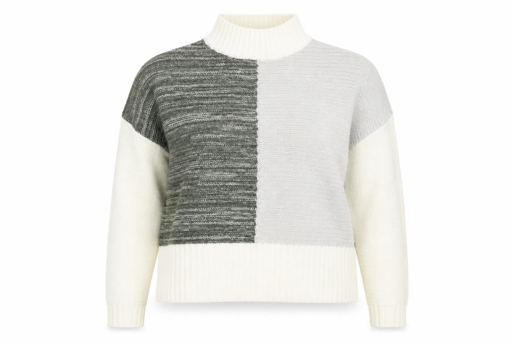 Papaya Womens Ivory Roll Neck Acrylic Pullover Jumper Size M - Colour Block