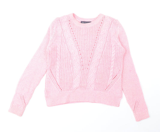 Marks and Spencer Womens Pink Round Neck Cotton Pullover Jumper Size 8