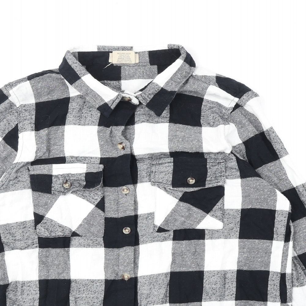 Passport Womens Black Check Viscose Basic Blouse Size L Collared