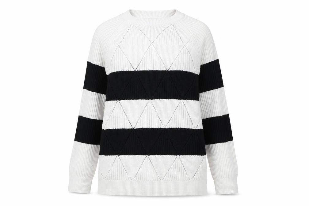 Marks & Spencer Womens White Round Neck Striped Acrylic Pullover Jumper Size M