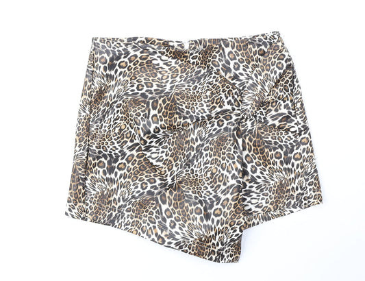 Preworn Womens Brown Animal Print Polyester Wrap Shorts Size 10 Regular Zip - Twist Detail
