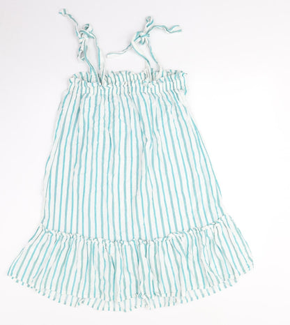 Next Womens Green Striped Viscose Trapeze & Swing Size 8 Square Neck Pullover