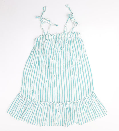 Next Womens Green Striped Viscose Trapeze & Swing Size 8 Square Neck Pullover