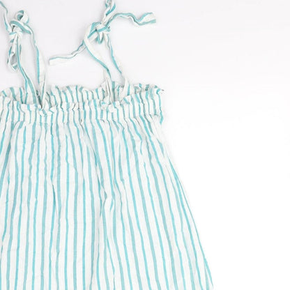 Next Womens Green Striped Viscose Trapeze & Swing Size 8 Square Neck Pullover