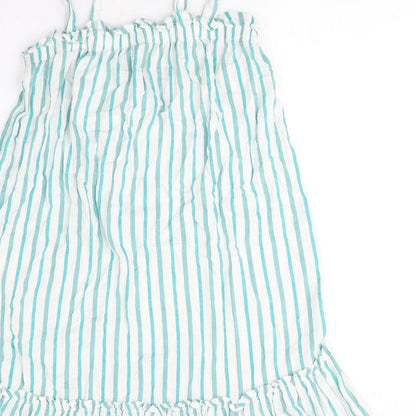 Next Womens Green Striped Viscose Trapeze & Swing Size 8 Square Neck Pullover