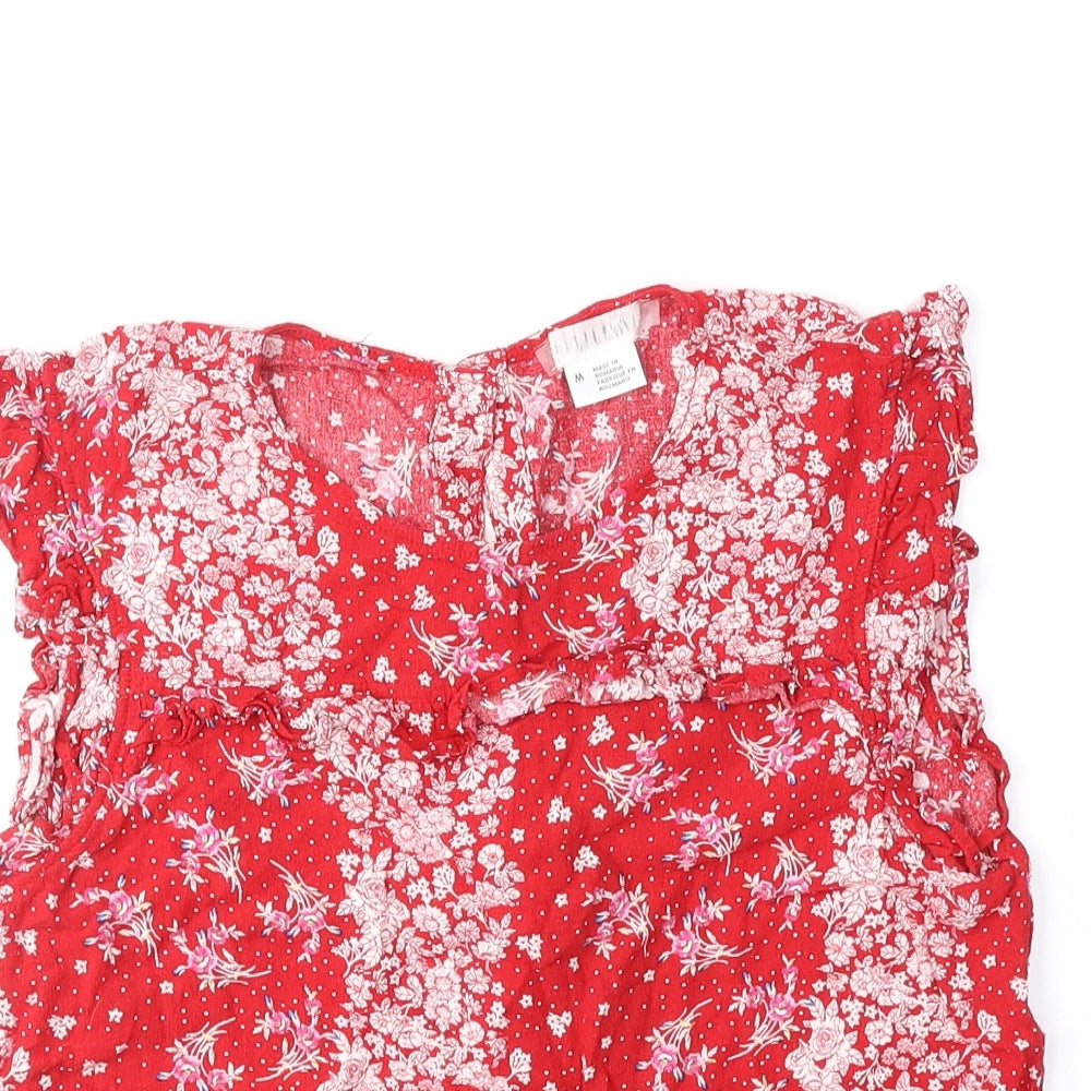 Cooperative Womens Red Floral Viscose Basic Blouse Size M Round Neck