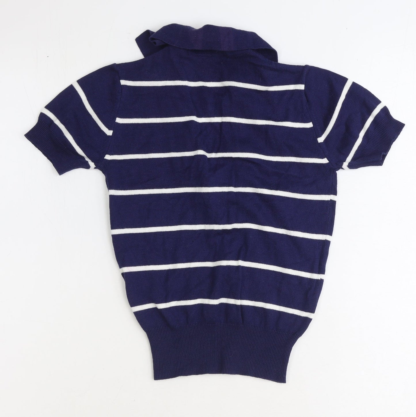 Kronk Womens Blue Collared Striped Cotton Pullover Jumper Size 8